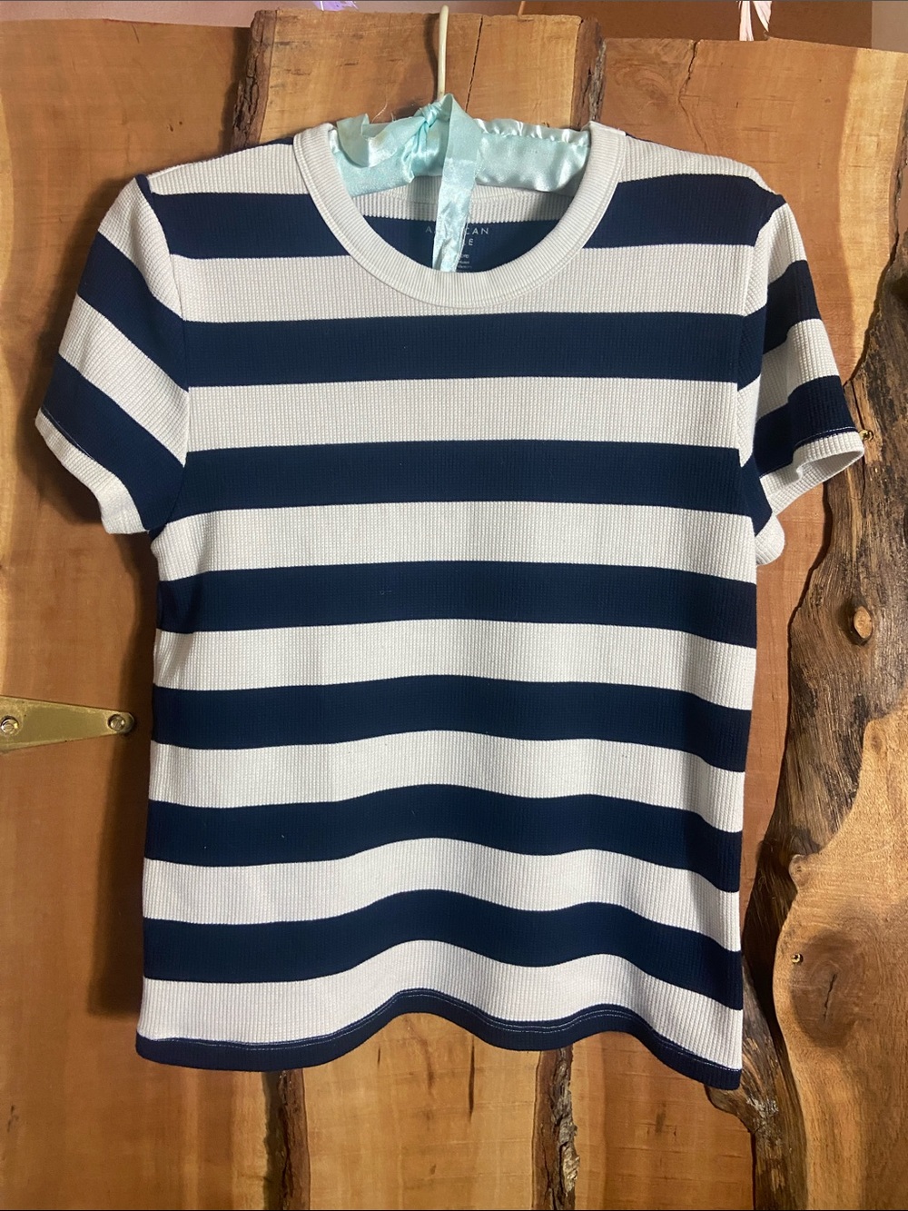 American Eagle Outfitters Navy and White Striped Short Sleeve Tee